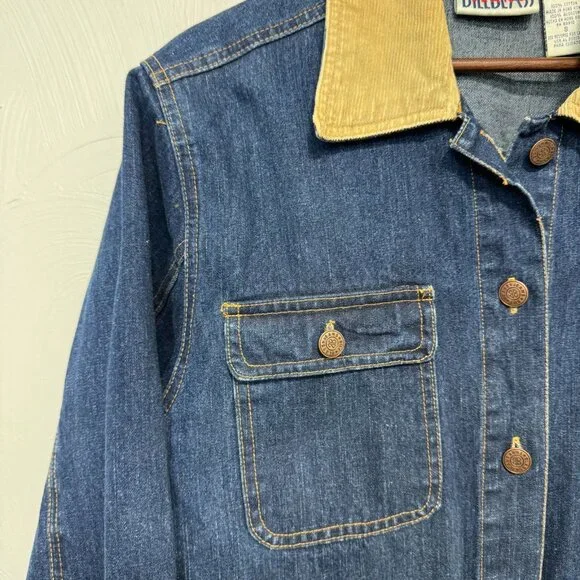 Vintage 90s Bill Blass Blue Jean Denim Chore Jacket Corduroy Collar Women Size S - Picture 4 of 5